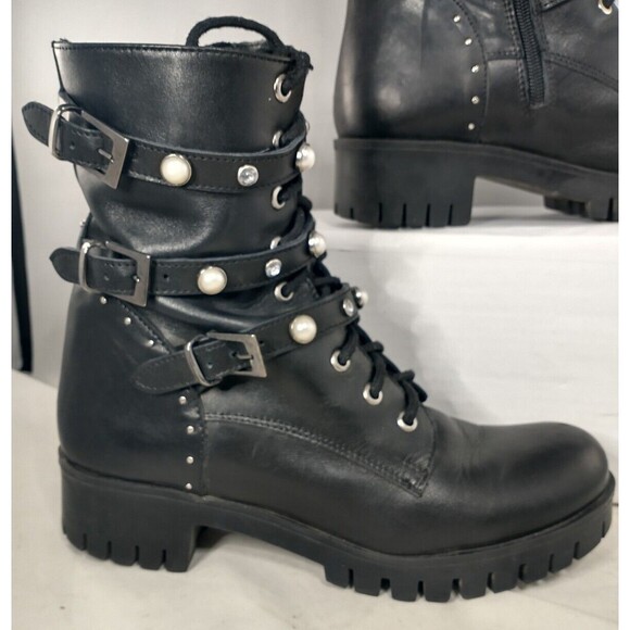 Girotti black pearl lace up leather combat boots Size EU 39 (Approx US 8.5) - Picture 4 of 14